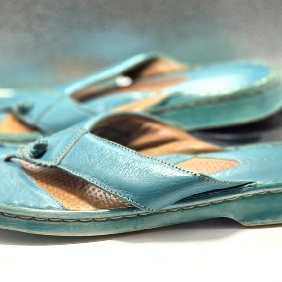 Børn Opanka Women's Teal Leather Thong Flip Flop Slide Casual Sandals Size 10 - Picture 3 of 8